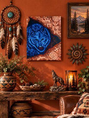 "Sacred Place" Wolf Artwork/Art Tile by Native American Artist William Rabbit